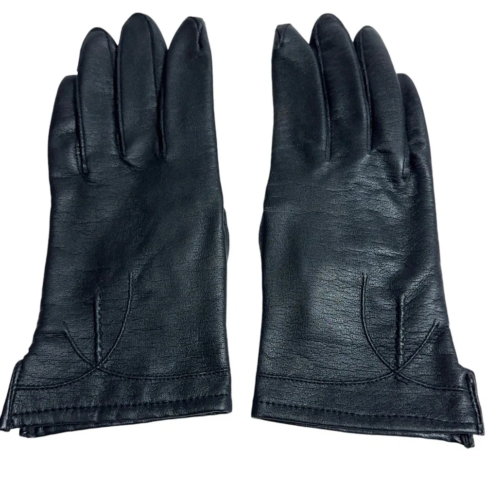 Womens Vintage Gloves Vegan Leather/Vinyl Knit Lined Size M